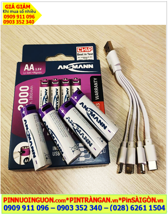 Ansman HR6 AA2000mAh, Pin sạc Lithium Li-ion 1.5v Ansman HR6 AA2000mAh chính hãng /Kèm Cáp sạc USB